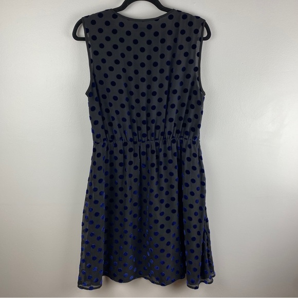 J. Crew Black Blue Polka Dot Sleeveless Silk Blend Dress Size 10 - Picture 13 of 13